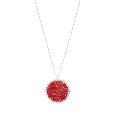Collar Upsala Plata Círculo Grande Largo Rojo